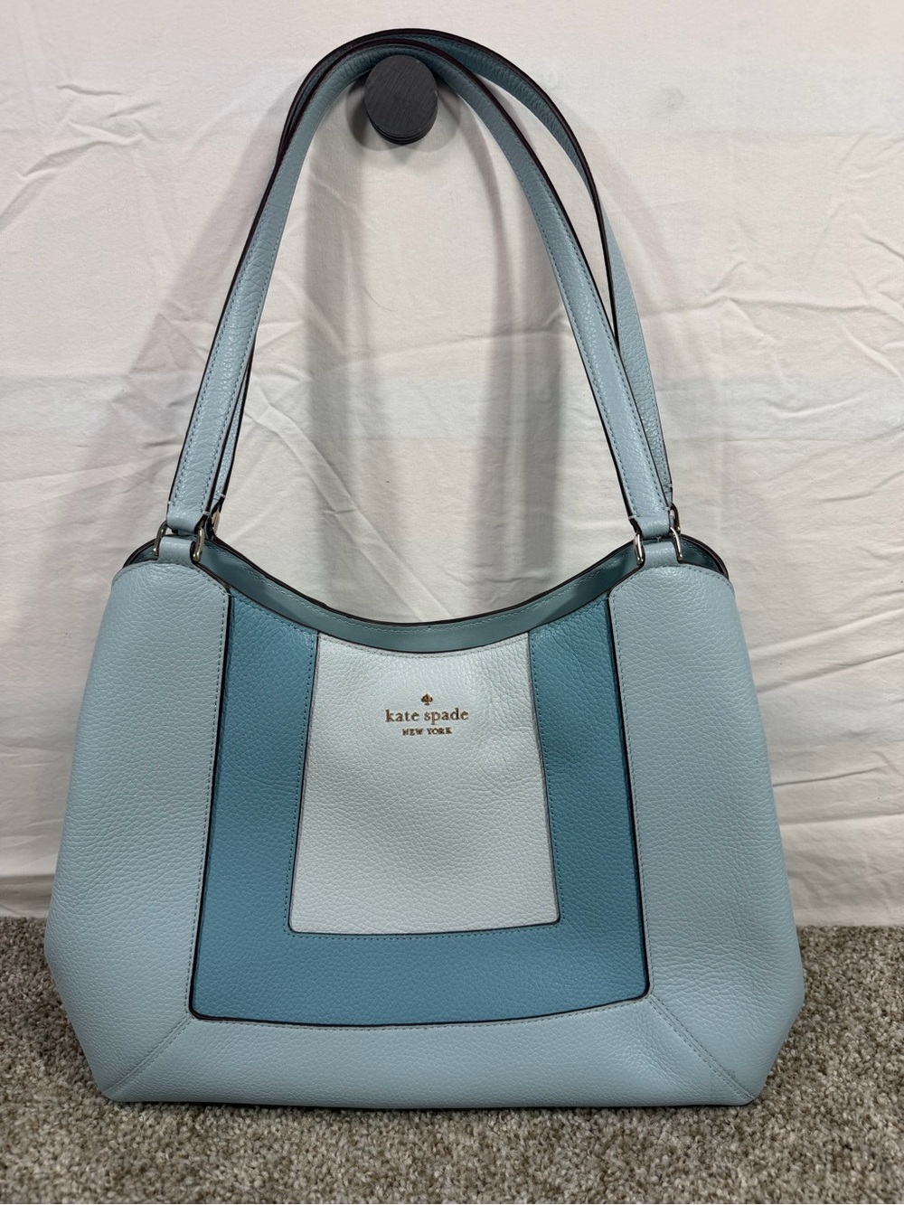 Kate Spade Lena Colorblock Large Leather Shoulder Bag Blue White KH439